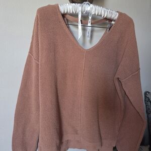Light Brown V Neck Dressy Sweater By Pink Rose - Size M - Fits Up To XL